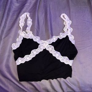 Brand new black with white lace crop top